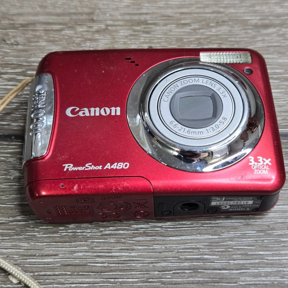 Canon PowerShot A480 10MP Digital Camera Red 3.3x Optical Zoom Point Shoot Parts